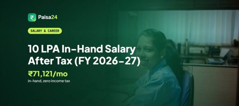 10 LPA In-Hand Salary After Tax (FY 2026-27) – 10 LPA In-Hand Salary After Tax (FY 2026-27) – Smiling woman working at her office desk