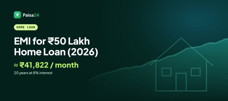 EMI for 50 lakh home loan about 41,822 for 20 years at 8%