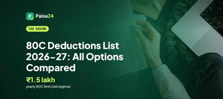 80C Deductions List 2026-27: All Options Compared – 80C Deductions List 2026-27: All Options Compared – Hands holding tax forms next to a calculator and laptop