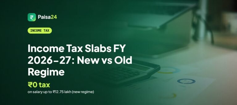 Income Tax Slabs FY 2026-27: New vs Old Regime – Income Tax Slabs FY 2026-27: New vs Old Regime – Calculator on a table next to a laptop for income tax planning